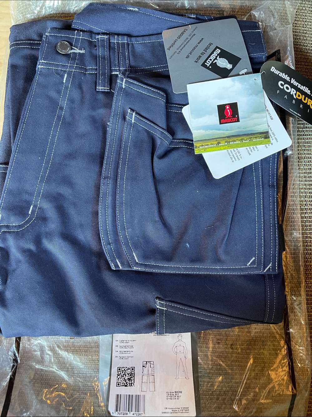 Men's Mascot Cargo Work Pants in Navy Blue – Heavy-Duty Cordura 36.5 X 32”